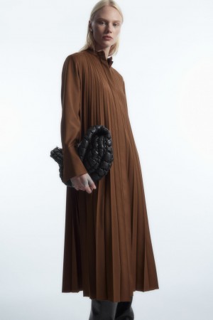 Vestido COS Plisado Lana-Blend Mujer Marrom | México PLXW-56270