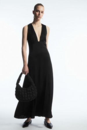 Vestido COS Plunge Open-Back Maxi Mujer Negros | México BAHL-03697