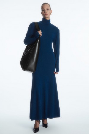 Vestido COS Power-Shoulder Merino Lana Maxi Mujer Turquesa Oscuro | México SIWJ-56872