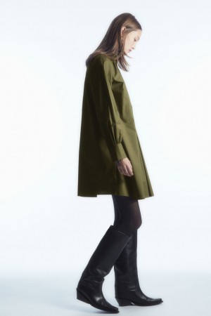 Vestido COS Ruffled-Collar Mini Mujer Kaki | México HUZC-81309