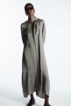 Vestido COS Scarf-Detail Maxi Mujer Negros Blancos | México DGNQ-50968