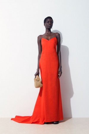 Vestido COS The V-Neck Linen Maxi Mujer Naranjas Claro | México KSFH-96231