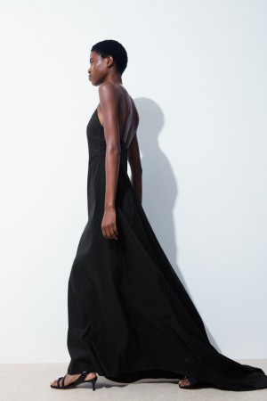 Vestido COS The V-Neck Linen Maxi Mujer Negros | México SAHF-05864