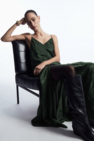 Vestido COS Tiered Paisley-Jacquard Silk Maxi Mujer Verdes Oscuro | México HKVF-16785