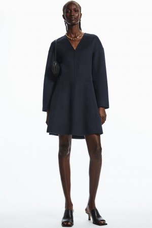 Vestido COS V-Neck Double-Faced Lana Mujer Azul Marino | México UVPN-87610