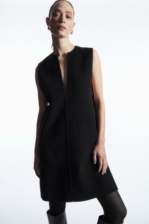 Vestido COS V-Neck Double-Faced Lana Mujer Negros | México SXAT-25867