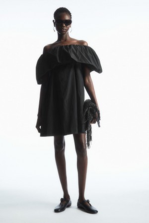 Vestido COS Voluminous Off-The-Shoulder Mini Mujer Negros | México CRYQ-06578