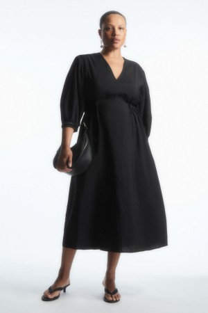 Vestido COS Voluminous V-Neck Mujer Negros | México HEXZ-26304