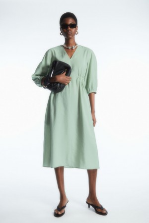 Vestido COS Voluminous V-Neck Mujer Verdes Claro | México RDBO-05178