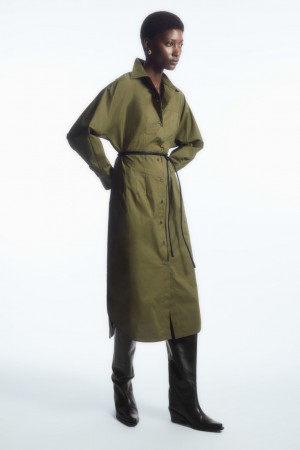 Vestido COS Waisted Midi Mujer Kaki Verdes | México IEMR-53924